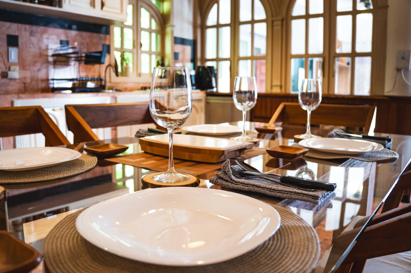 Dining table set for a family meal