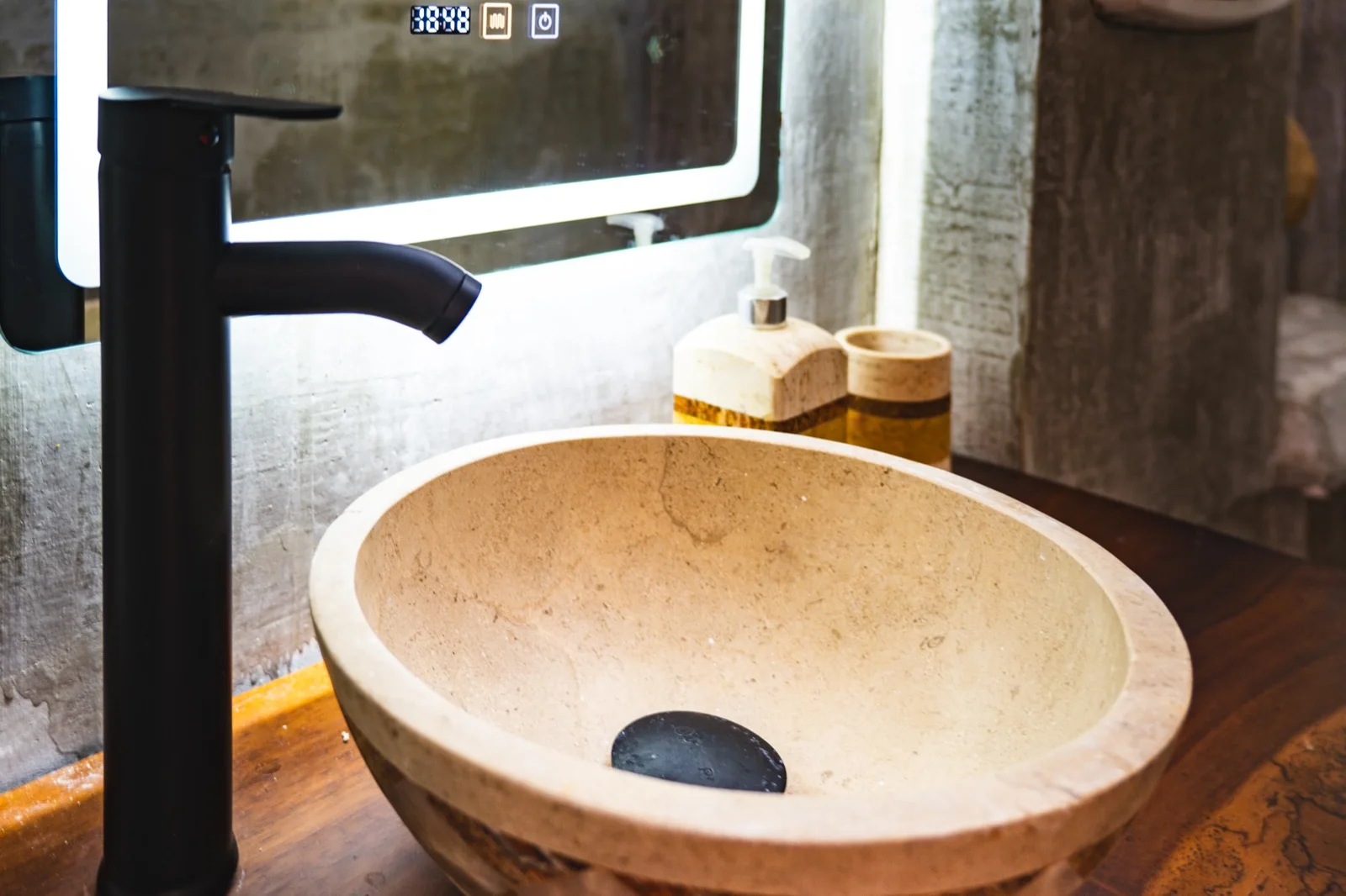 Zen bathroom with marble stone sink